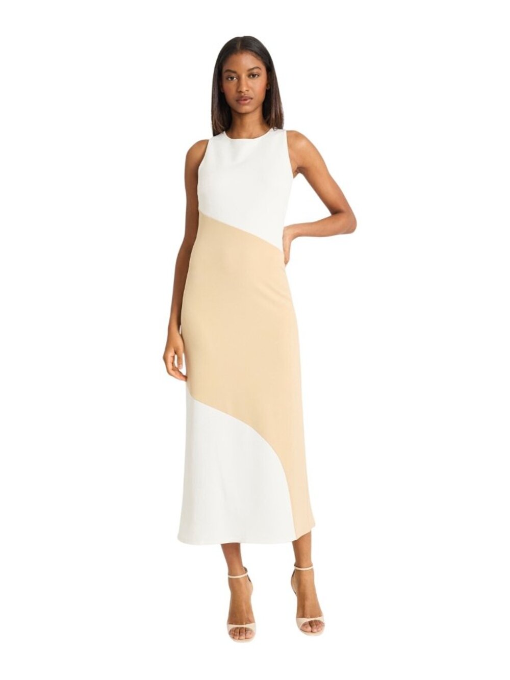 NWT Donna Morgan Ivory Colorblock Sleeveless Maxi Dress Size 14 MSRP $128